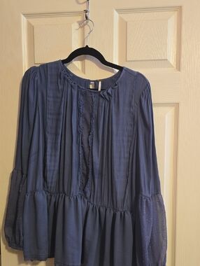 Free People Navy Blue Peasant Blouse